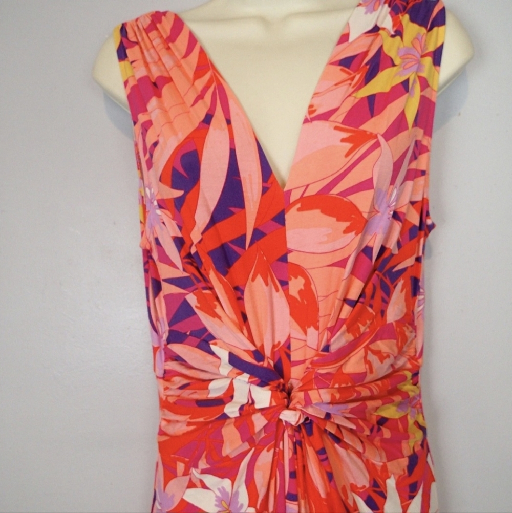 IMAN Global Chic Floral Women's Med Maxi Dress Twist Front Flowy Rayon NWT - Picture 5 of 12